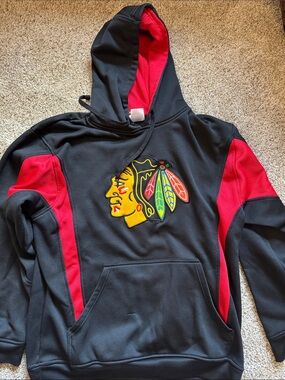 NHL Black & Red Pullover Hoodie with Multicolor Chicago Native Logo